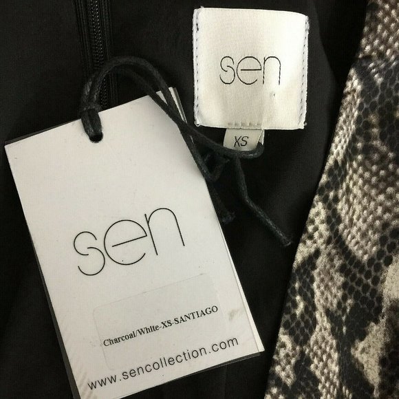 Nwt Sen Snake Print Reptile Mini Dress XS Womens Plunge V Neck Edgy Bold Chic - Picture 2 of 7